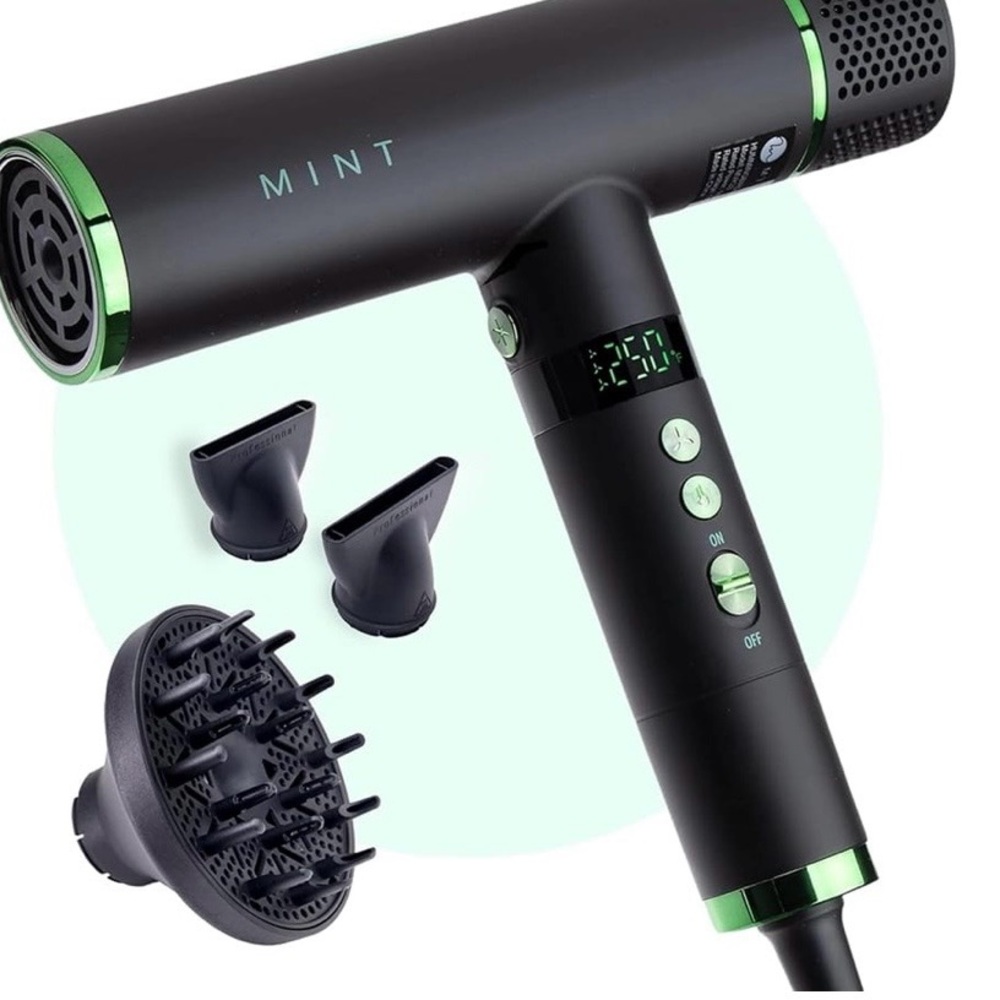 Mint Hummingbird Smart Professional Hair Dryer with Diffuser Black